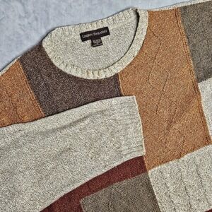 Vintage Liberty Sweater Mens XL Multicolor Colorblock Cable Knit Crew Neck USA